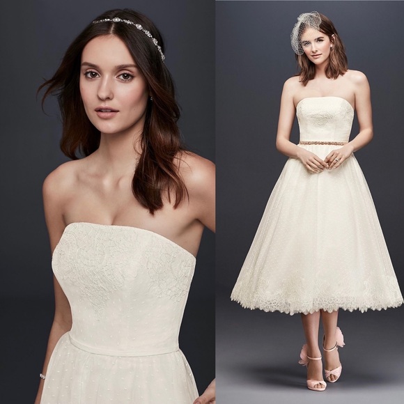 SOLD Galina Dotted Tulle Tea-Length Wedding Dress - 6 - Picture 2 of 5